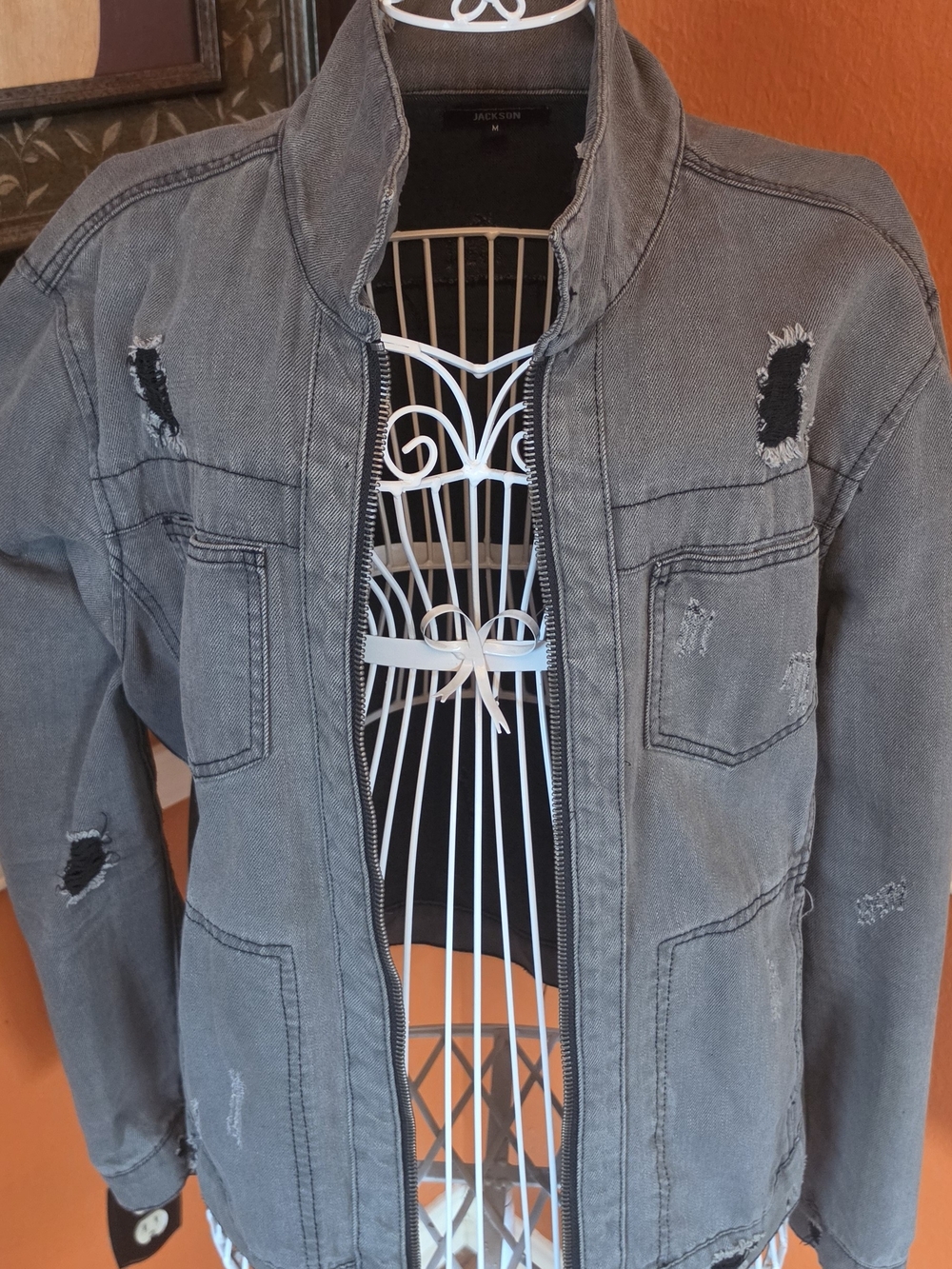JACKSON Distressed Gray Denim Jacket
